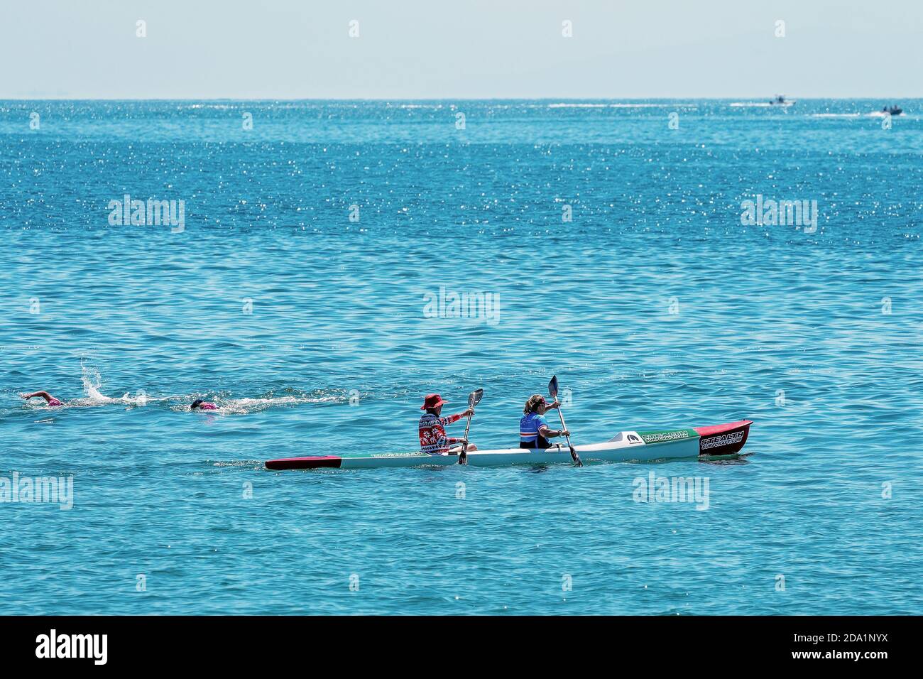 Mackay, Queensland, Australia October 2019 People rowing a long boat