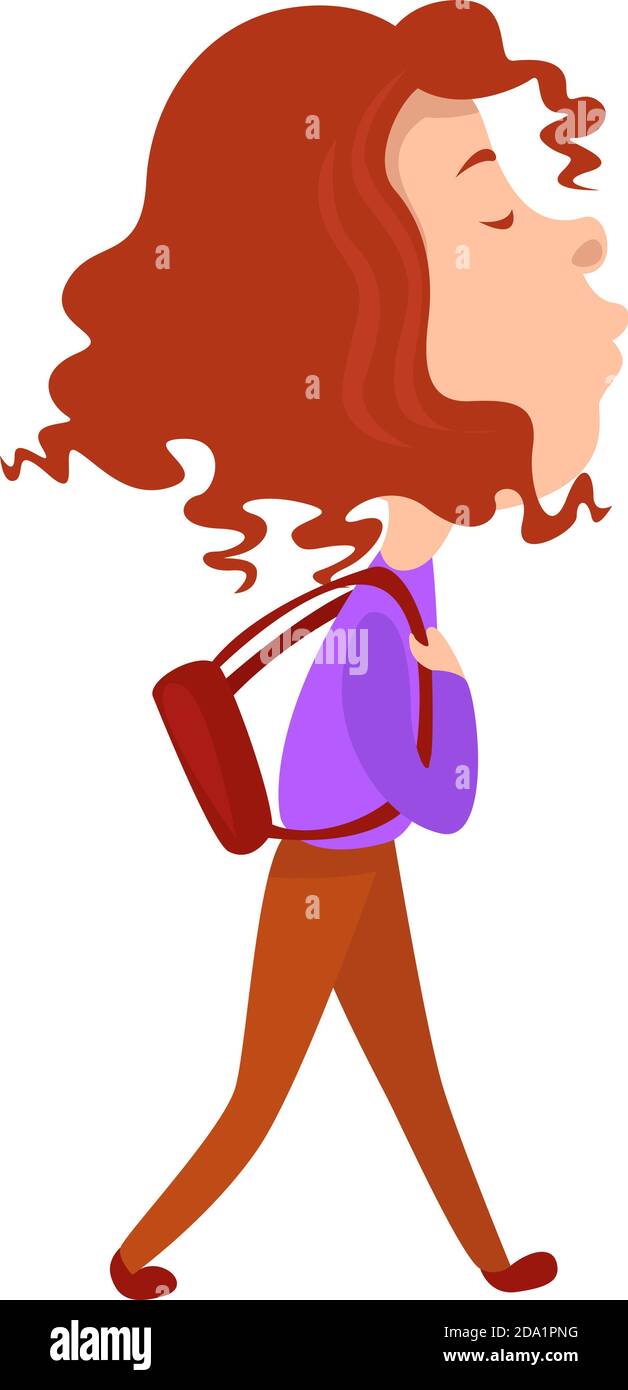 Girl with a red backpack , illustration, vector on white background Stock Vector