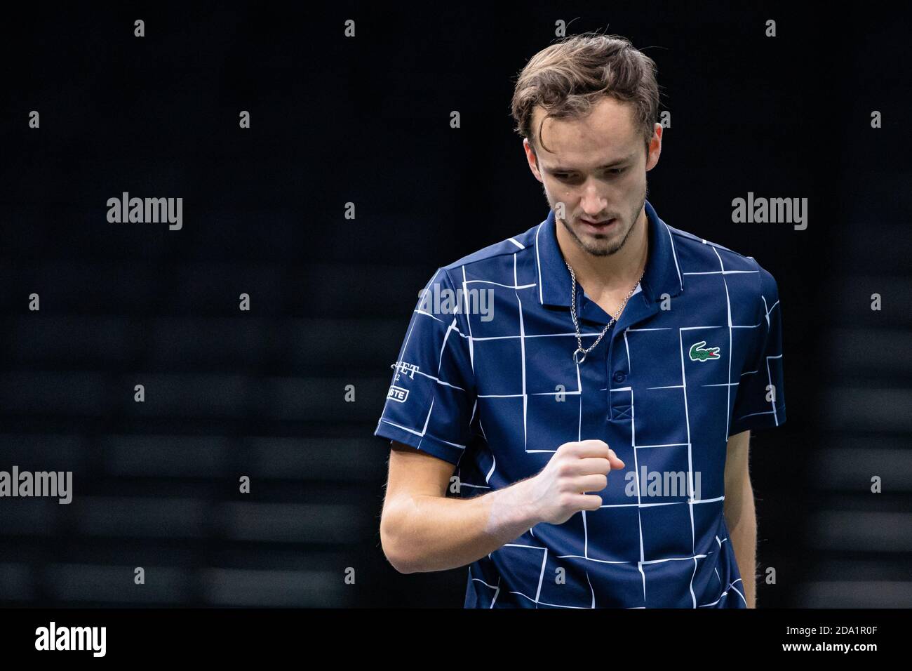 Paris, France. 8th Nov, 2020. Daniil Medvedev of Russia reacts during the men's singles final of ATP World Tour Paris Masters against Alexander Zverev of Germany in Paris, France, Nov. 8, 2020. Credit: Aurelien Morissard/Xinhua/Alamy Live News Stock Photo