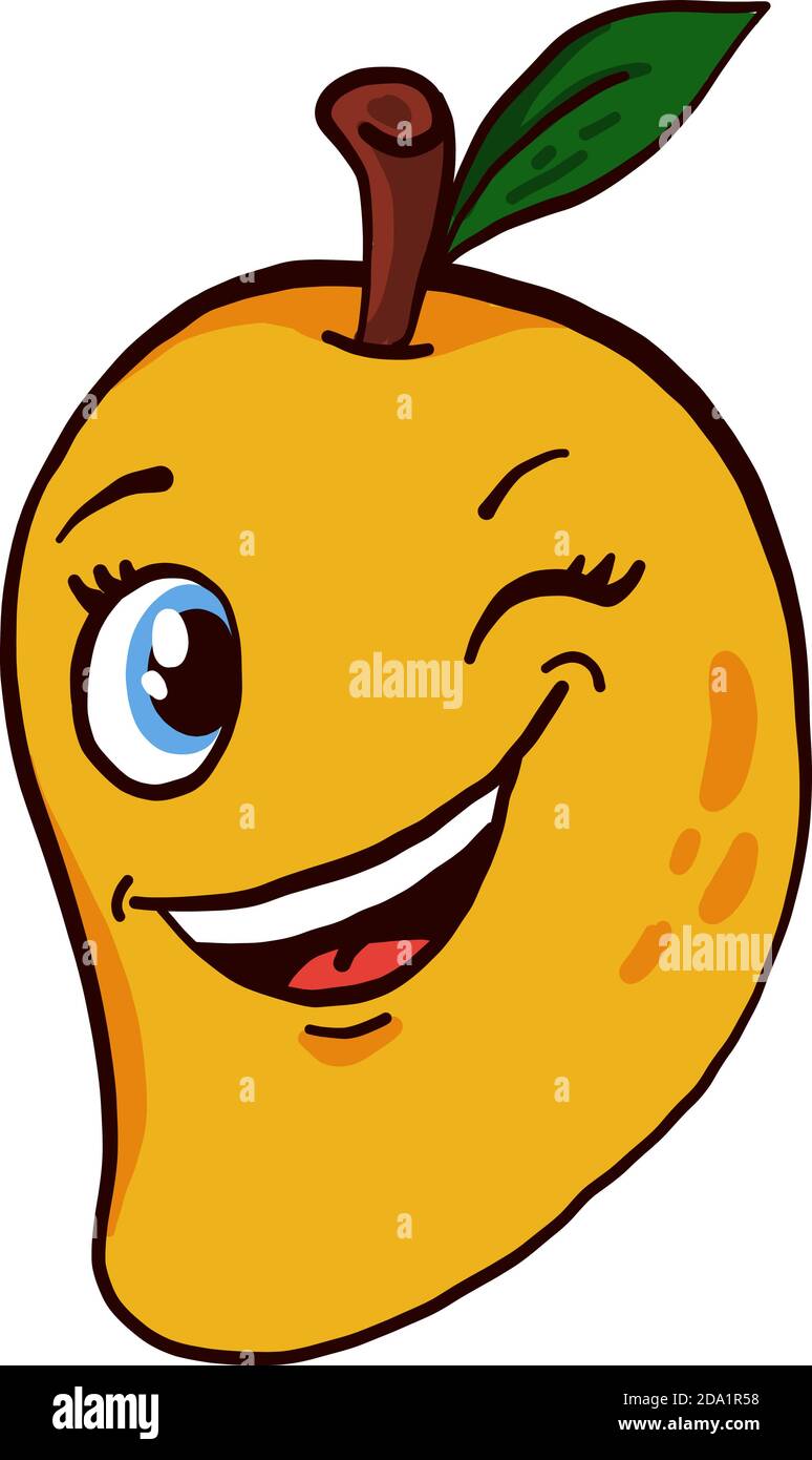 Winking mango ,illustration, vector on white background Stock Vector