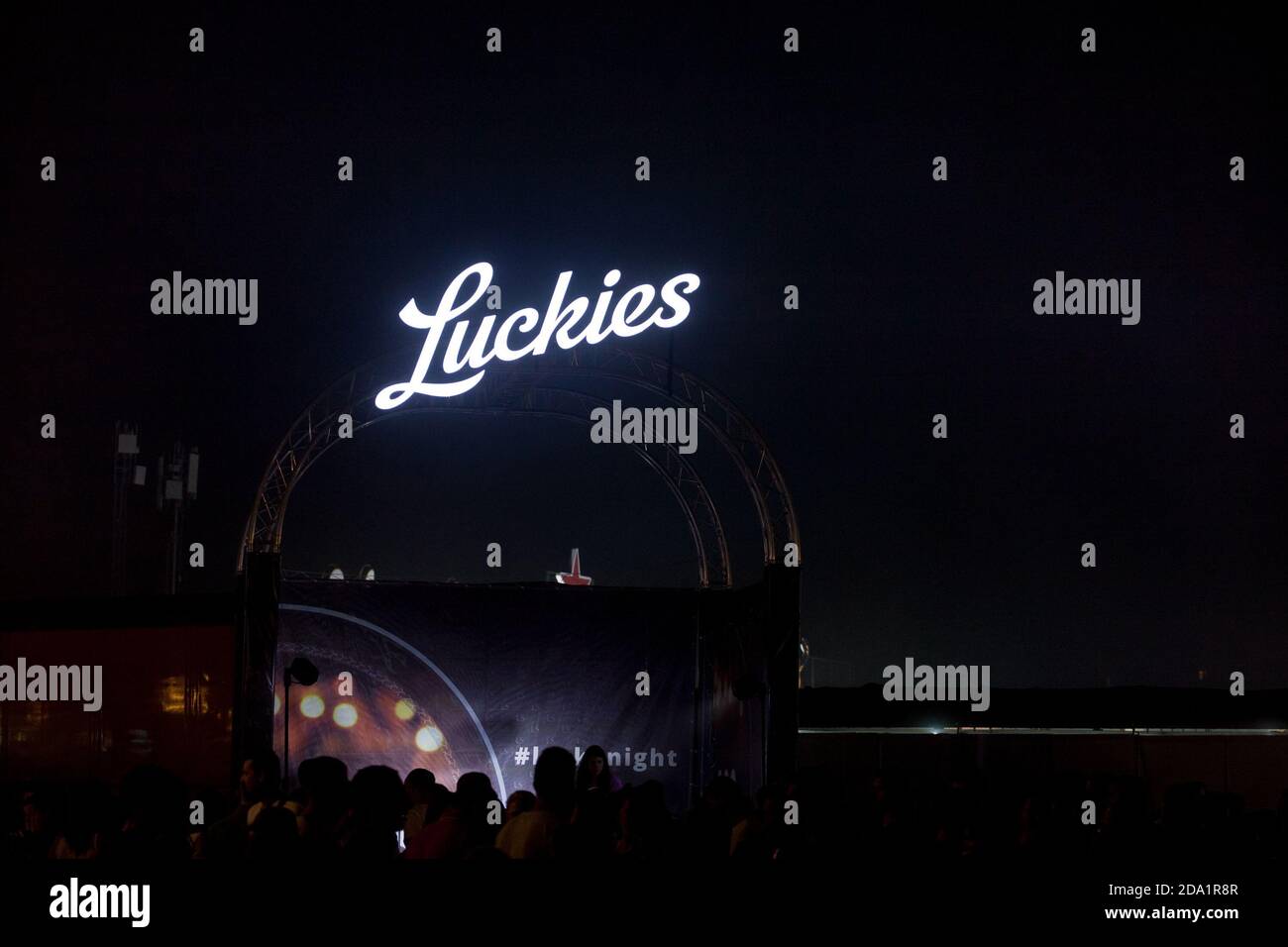 BELGRADE, SERBIA - AUGUST 17, 2019: Luckies, the vintage name for Lucky Strike logo in front of their retailer in belgrade. Lucky Strike is an america Stock Photo