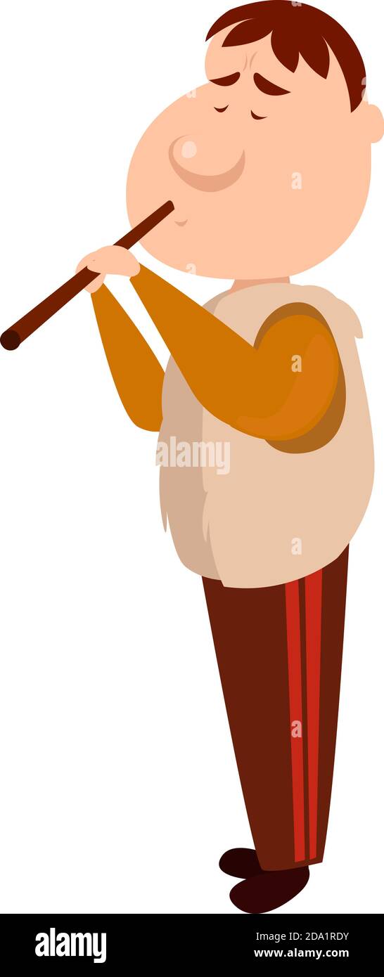 Man playing flute , illustration, vector on white background Stock Vector