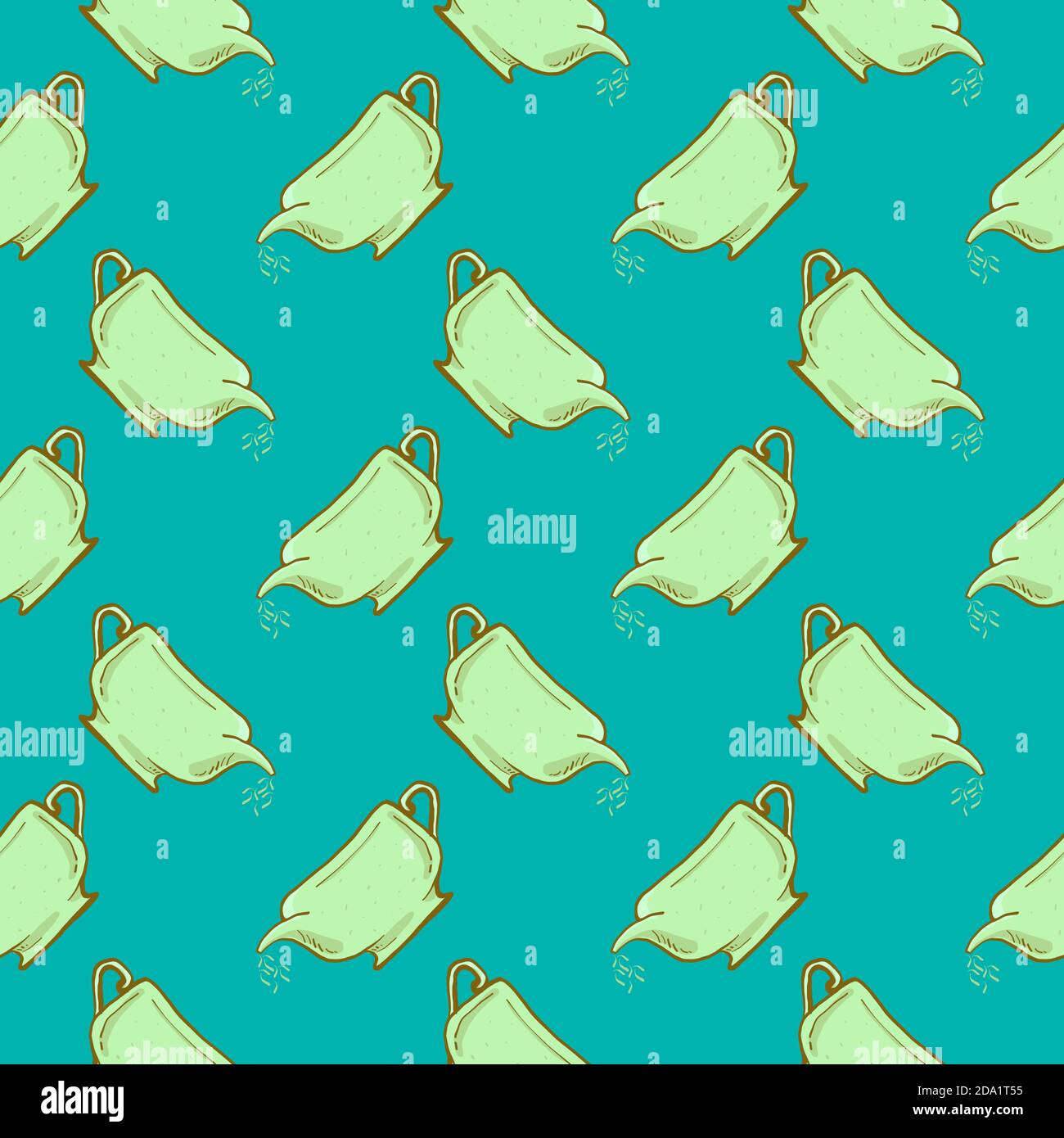 Green teapot , seamless pattern on a blue background. Stock Vector
