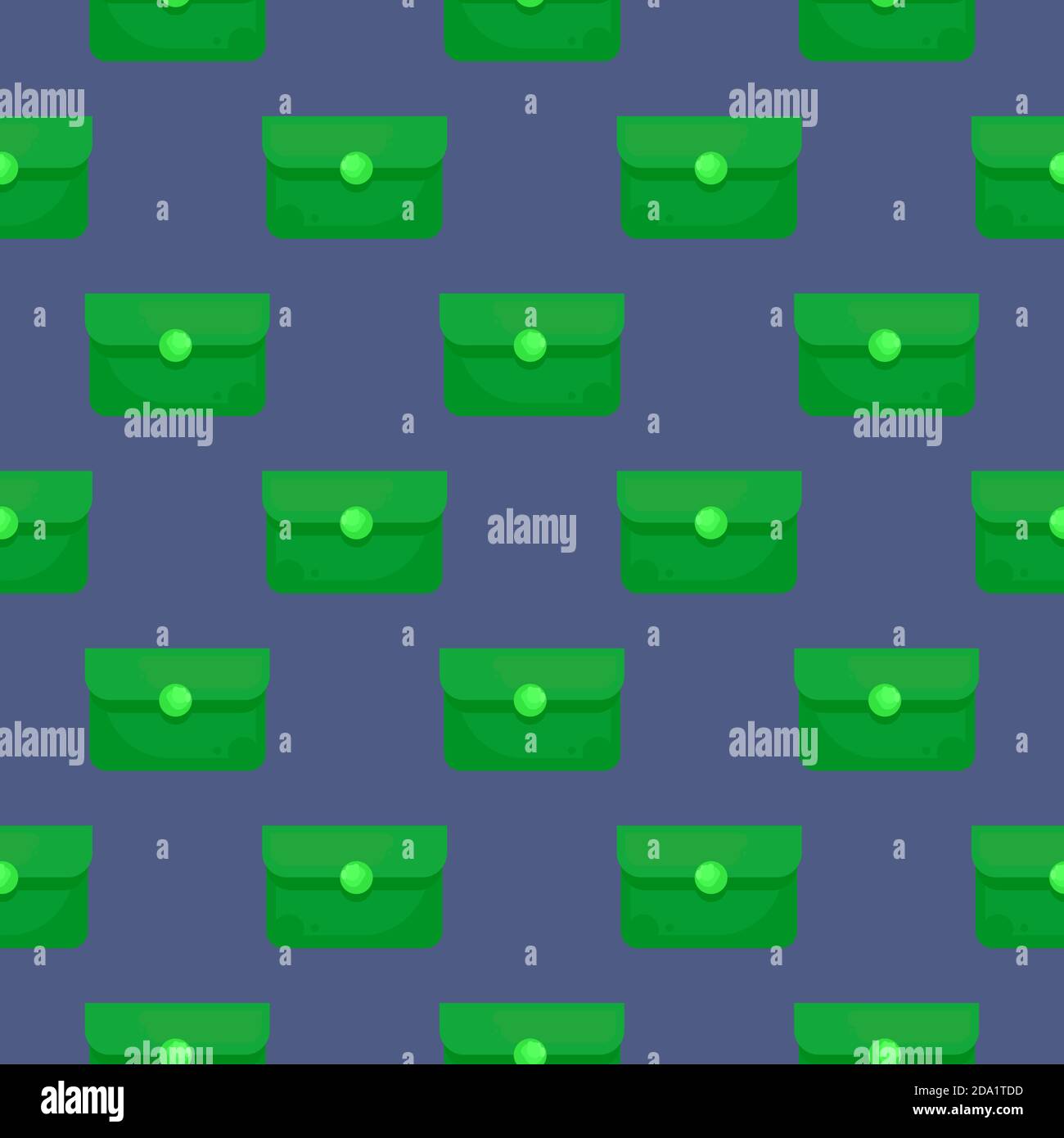 Green wallet , seamless pattern on a blue background. Stock Vector