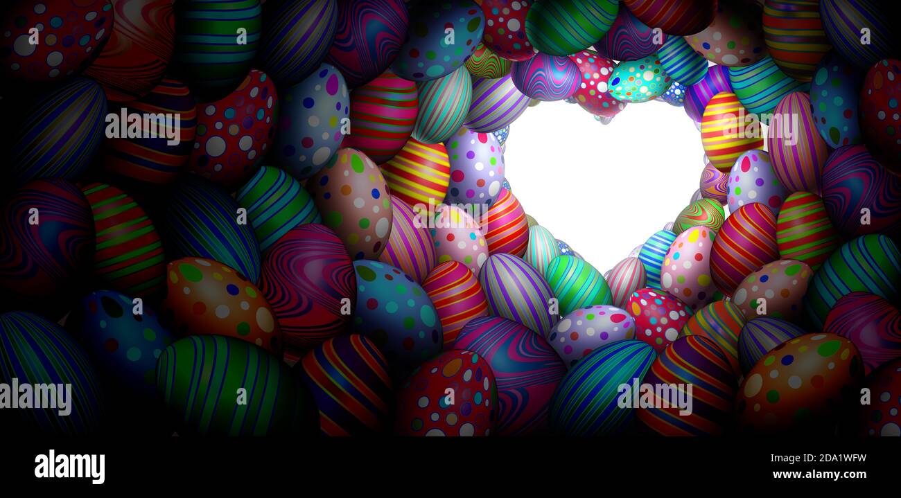 Easter eggs tradition background and spring season love or traditional seasonal celebration and festive April symbol as decorated eggs shaped. Stock Photo