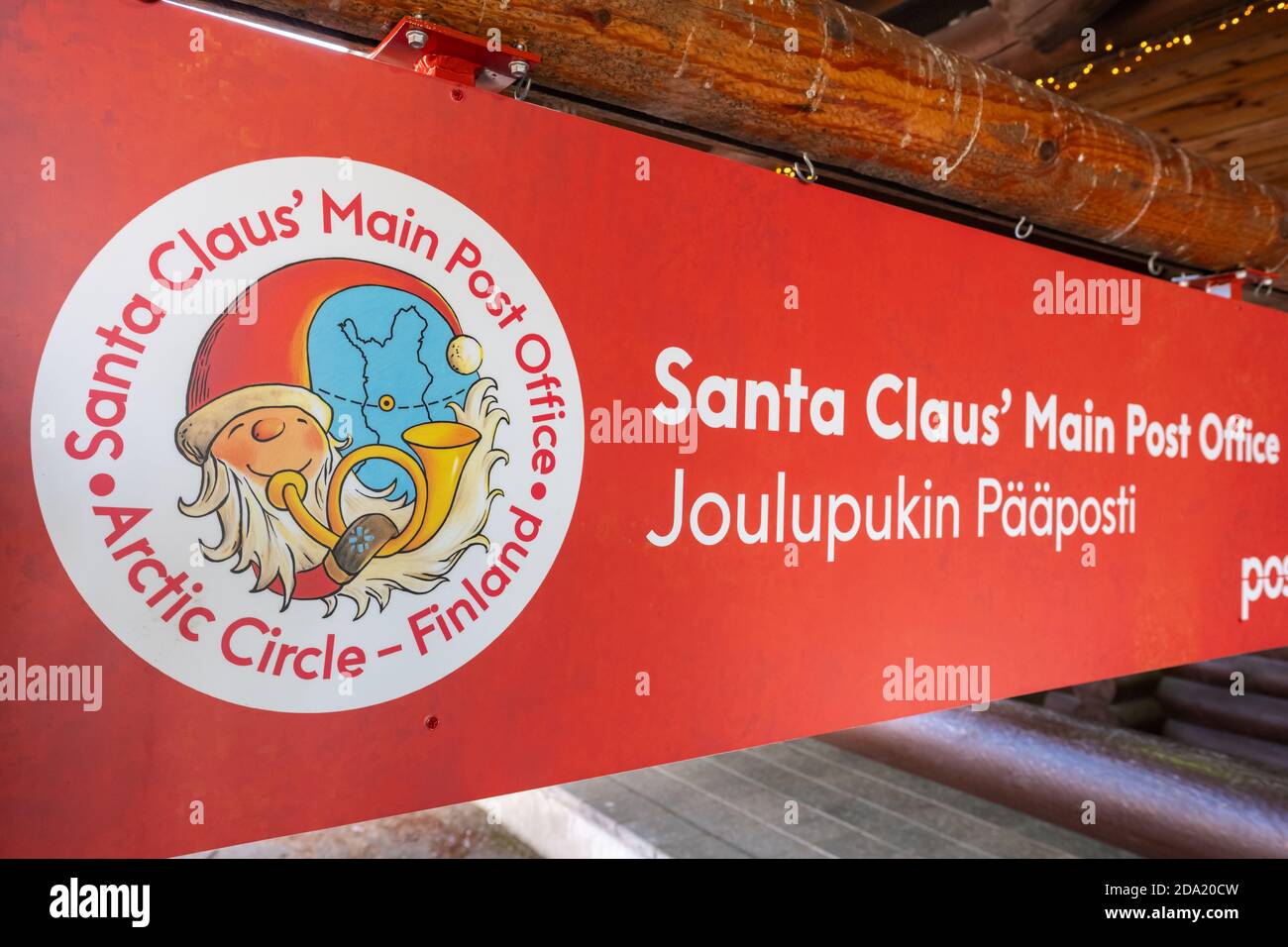 Santa Claus Main Post Office sign at Santa Village near Rovaniemi, Finland. Stock Photo
