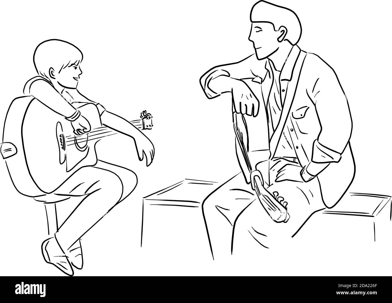 father teaching his son about guitar vector Stock Vector