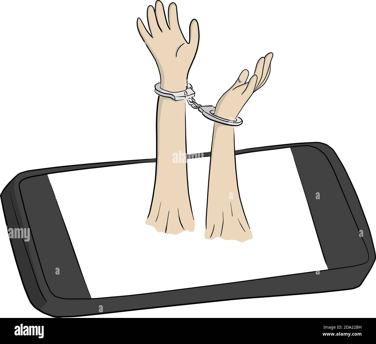 hands in handcuffs sink in smartphone vector illustration sketch doodle ...