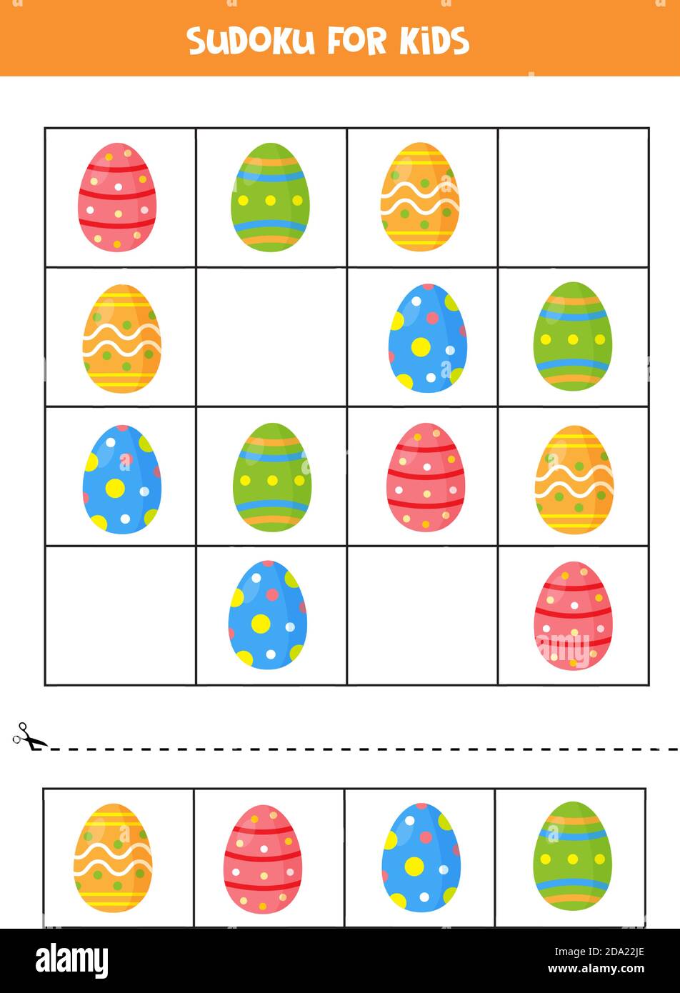 Sudoku game. Set of colorful Easter eggs. Stock Vector