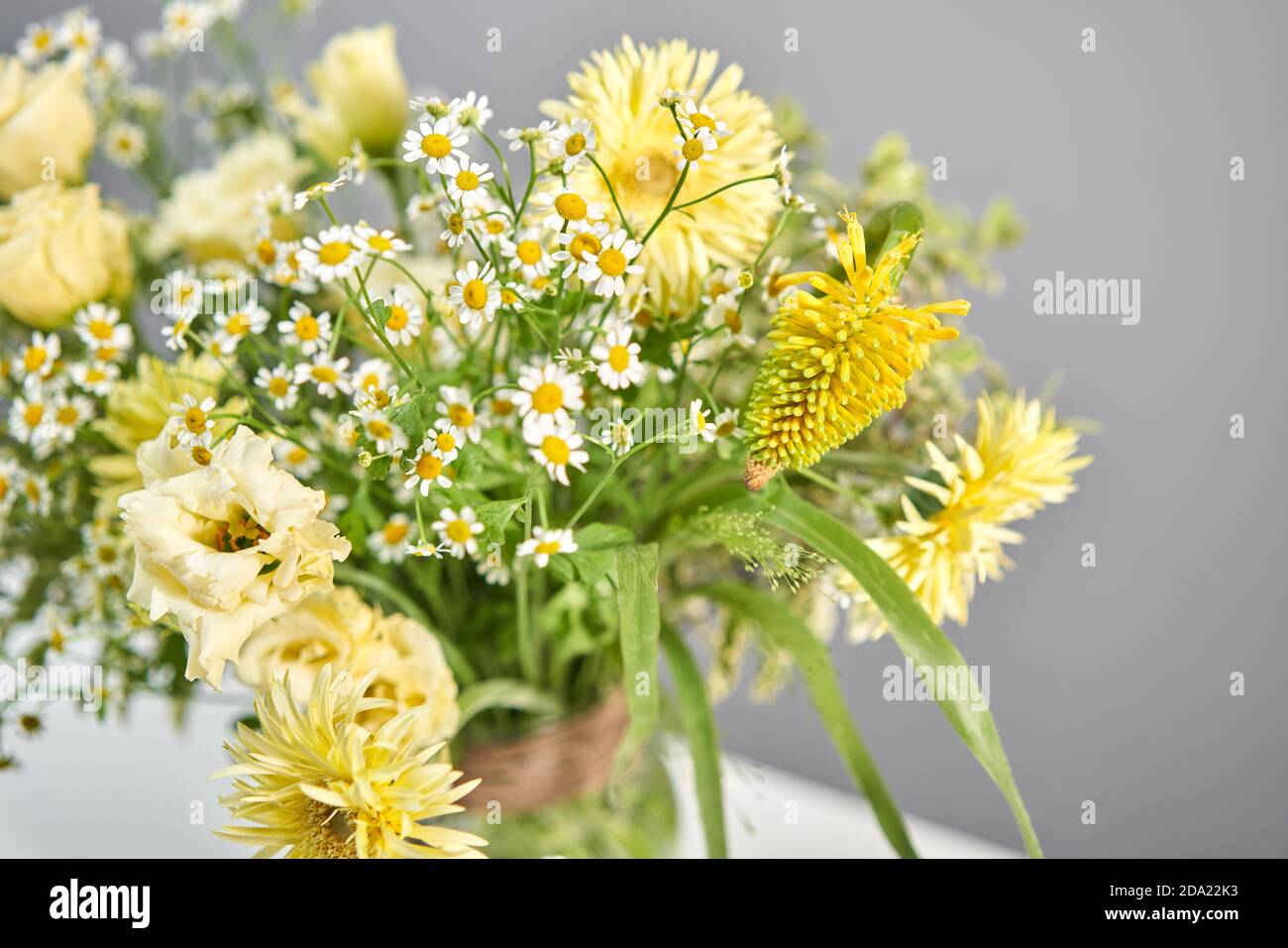 Bouquet 010, Finished flower arrangement in a vase for home. Flowers bunch, set for home. Fresh cut flowers for decoration home. European floral shop Stock Photo