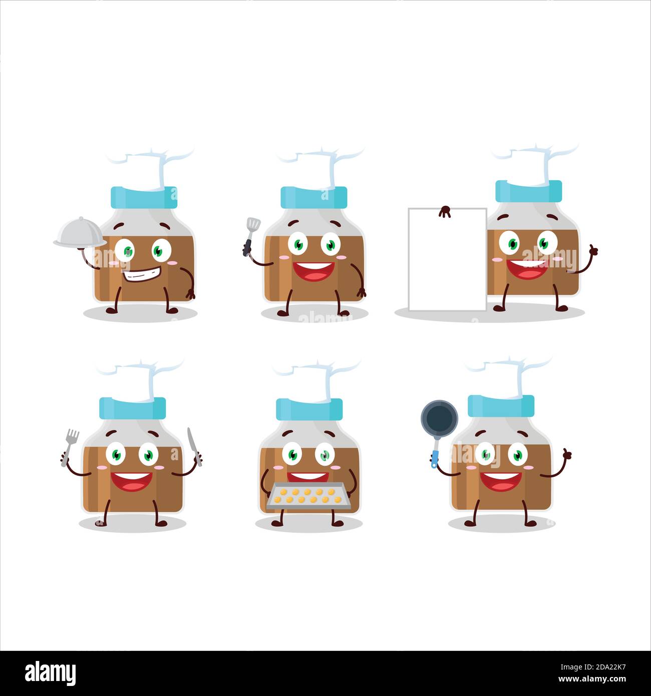Cartoon character of baby pacifier with choco milk with various chef ...