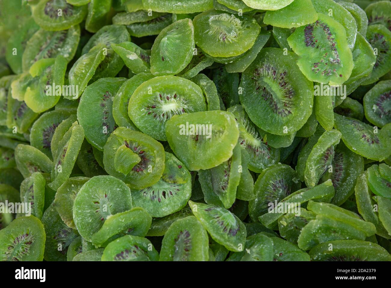 Dried sugar kiwi, dried fruits . Dried Preserved Kiwi Fruit background Stock Photo