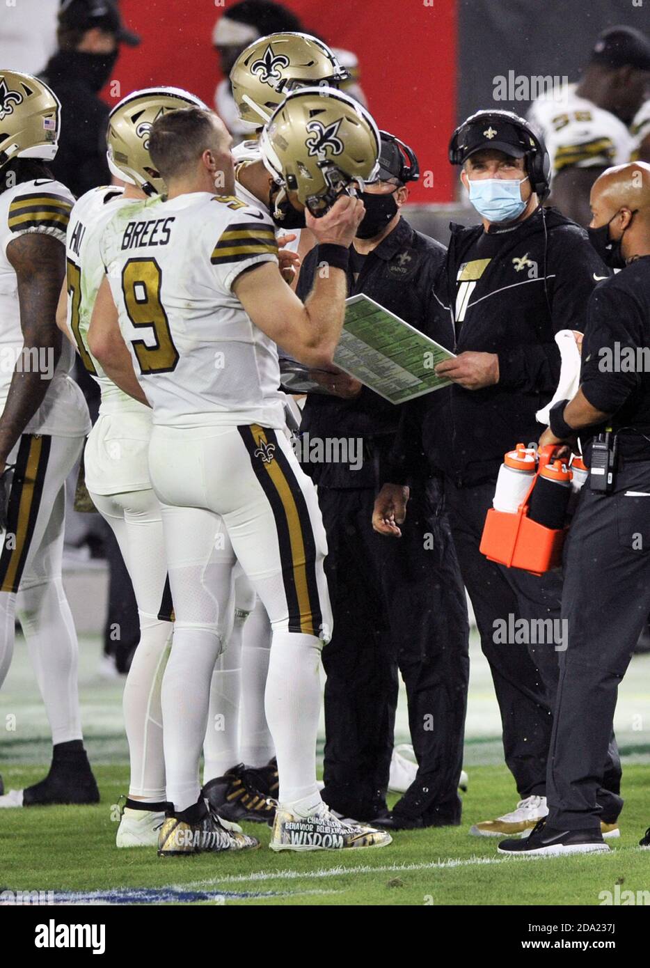 Drew Brees #9 of the New Orleans Saints looks on during a game against the  Indianapolis Colts in Super Bowl XLIV Stock Photo - Alamy