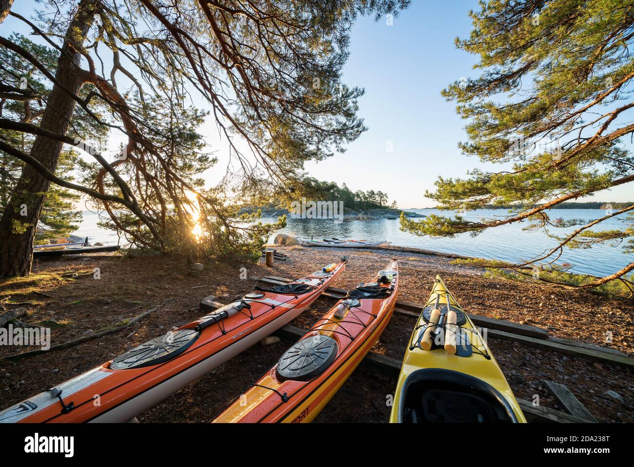 Morning and kayaks at Skorvan island, Kirkkonummi, Finland Stock Photo -  Alamy