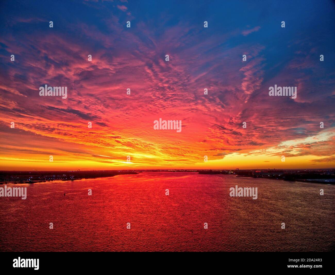 Aerial View of Extreme Sunset on the Delaware River Philadelphia Stock ...