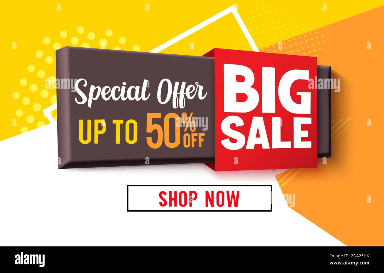 Big sale vector banner design. Special offer with up to 50% off text in