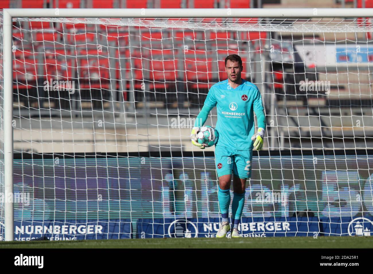 Nuremberg, Germany. 07th Nov, 2020. Football: 2nd Bundesliga, 1st FC Nuremberg - Fortuna Düsseldorf, 7th matchday at the Max Morlock Stadium. The Nuremberg goalkeeper Christian Mathenia. Credit: Daniel Karmann/dpa - IMPORTANT NOTE: In accordance with the regulations of the DFL Deutsche Fußball Liga and the DFB Deutscher Fußball-Bund, it is prohibited to exploit or have exploited in the stadium and/or from the game taken photographs in the form of sequence images and/or video-like photo series./dpa/Alamy Live News Stock Photo