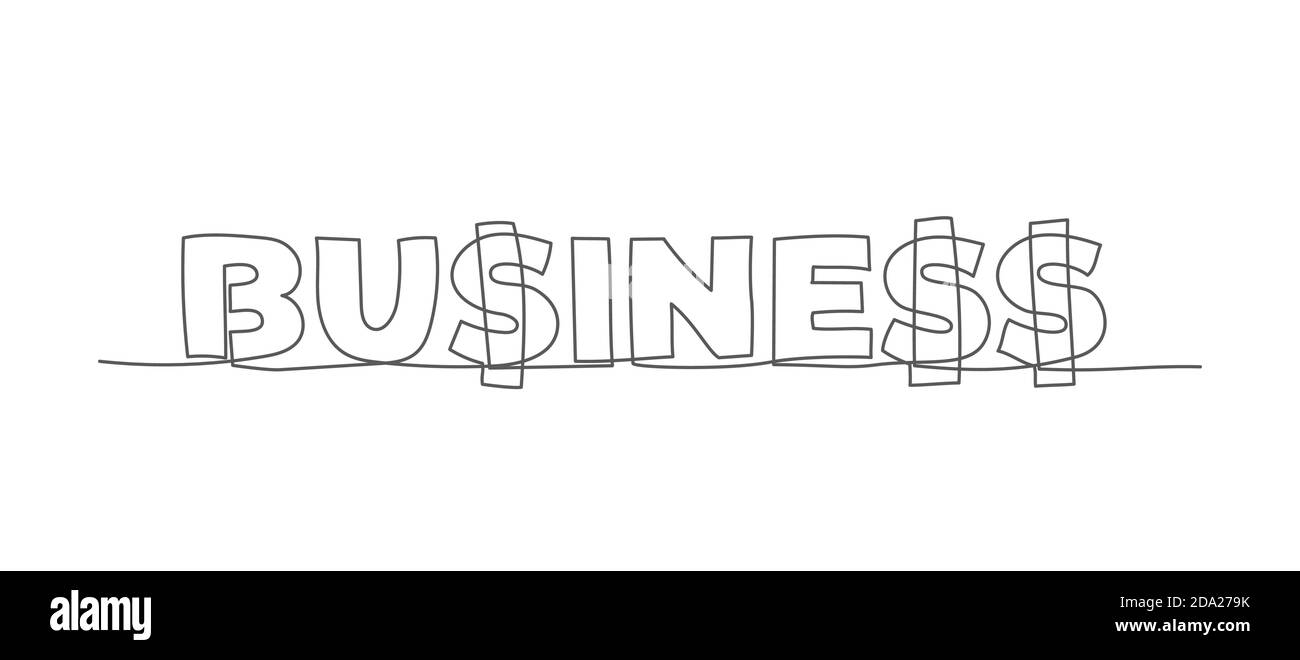 Business lettering One line drawing Vector business in line style on ...