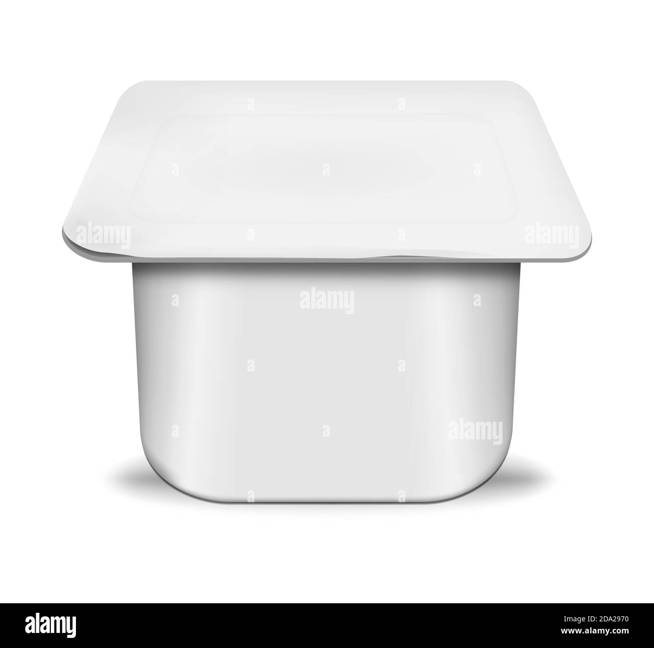 White blank plastic yogurt pot with peel off foil lid, realistic mockup