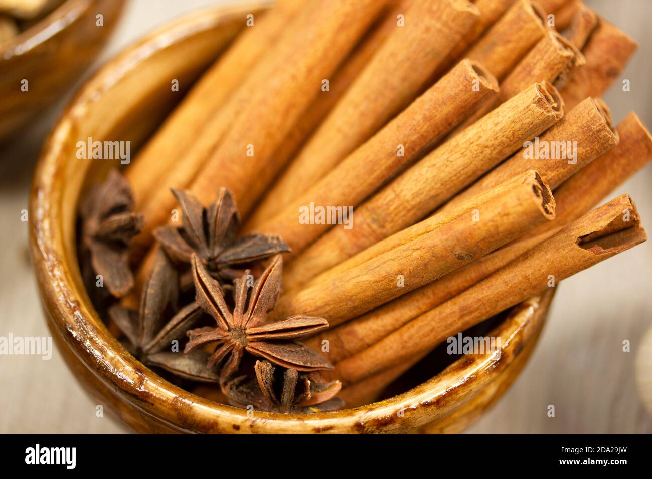 Cinnamon stick and star anise background Stock Photo