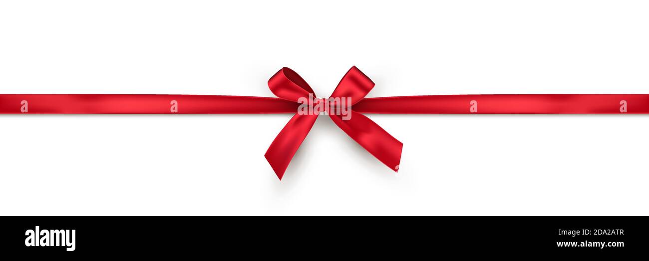 Red bow with horizontal ribbon. Vector decorative design element Stock Vector