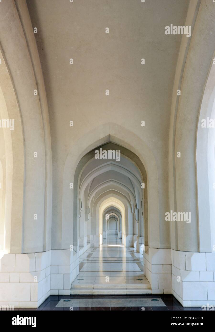Beautiful corridors leading to the Al Alam palace in old Muscat, Oman. Stock Photo