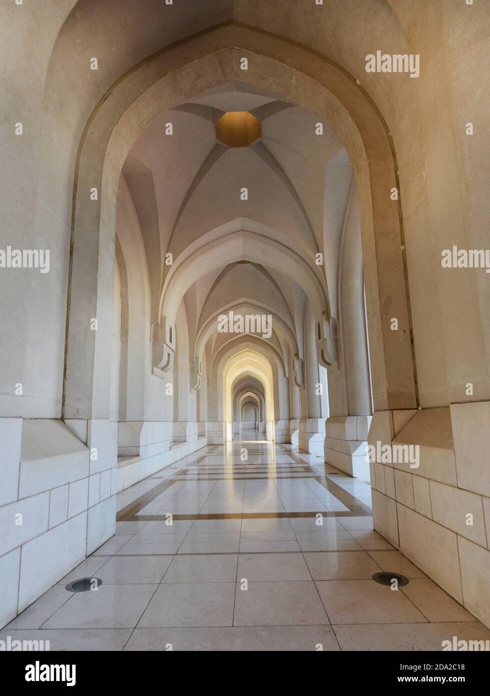 Beautiful corridors leading to the Al Alam palace in old Muscat, Oman. Stock Photo
