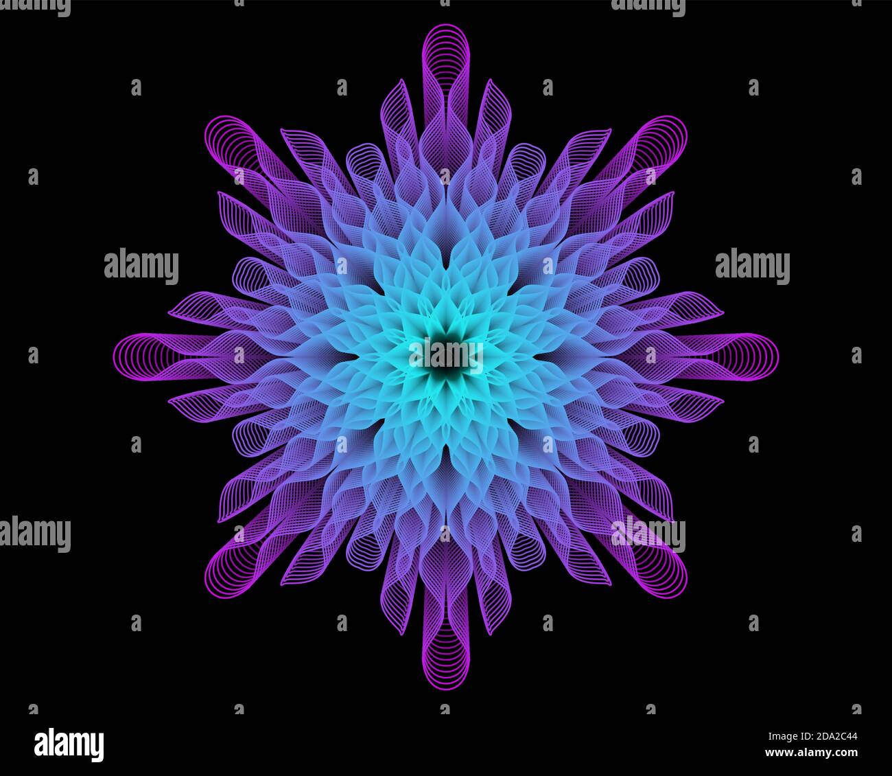 Geometric flower on a black background, color geometry, stylized flower, illustration Stock Photo