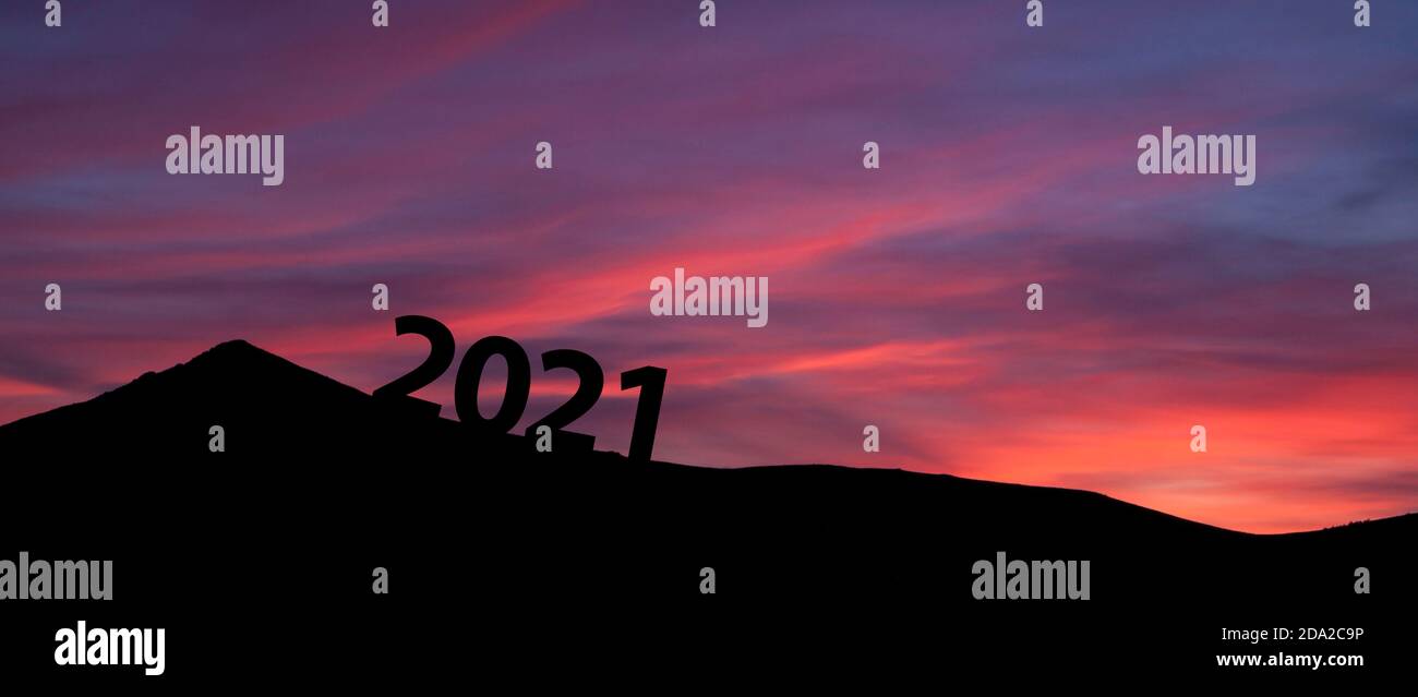 New year start 2021, Happy new year. Climb a mountain, climb with hope. Stock Photo