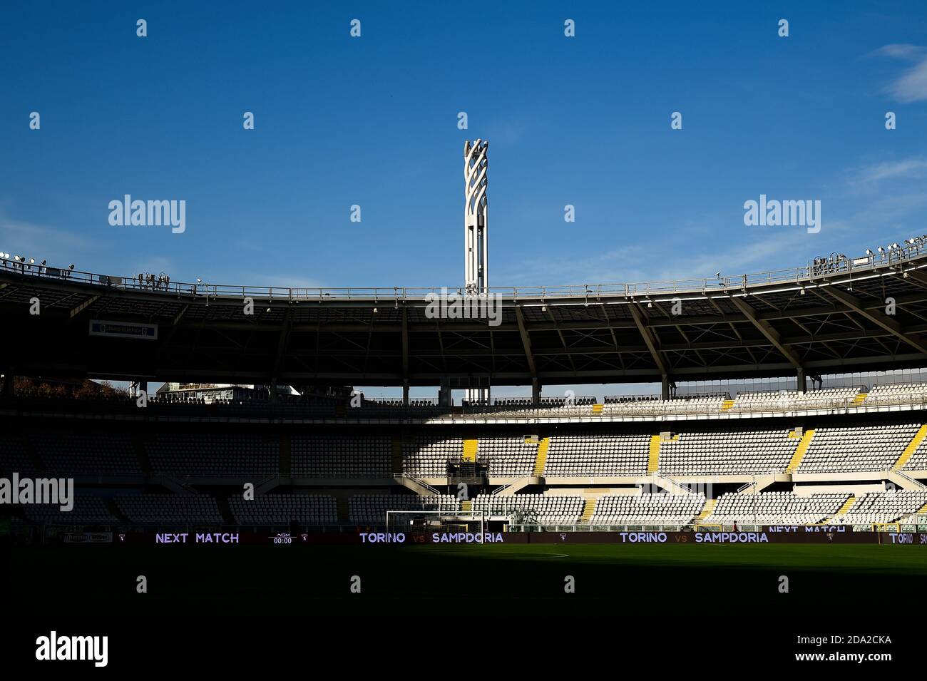 Turin, Italy - 08 November, 2020: General view shows almost empty stadio Olimpico Grande Torino prior to the Serie A football match between Torino FC and FC Crotone. The match ended 0-0 tie. Credit: Nicolò Campo/Alamy Live News Stock Photo