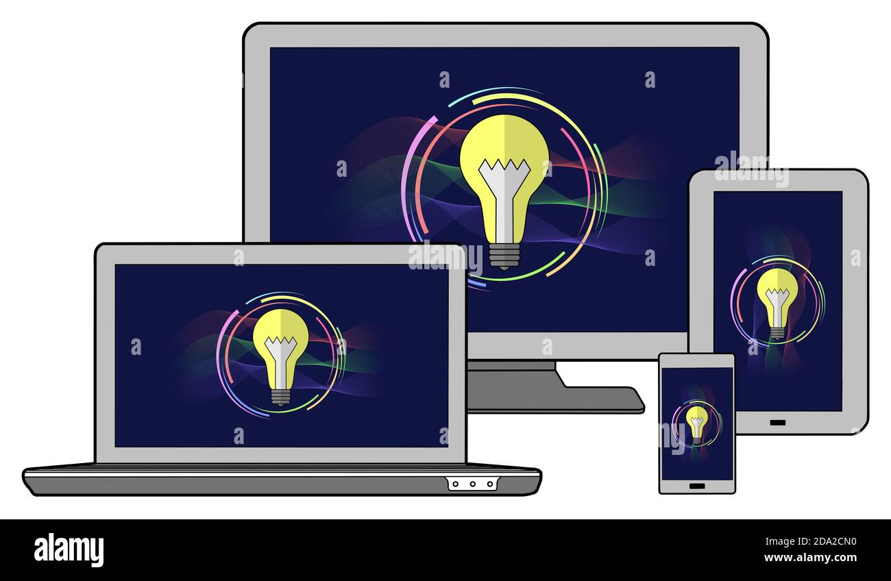 Innovation concept shown on different information technology devices Stock Photo