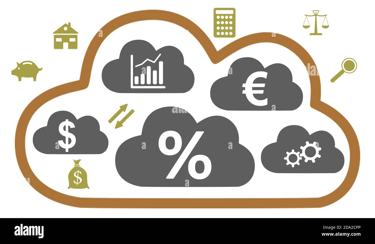 Concept of interest rates with icons on clouds Stock Photo - Alamy