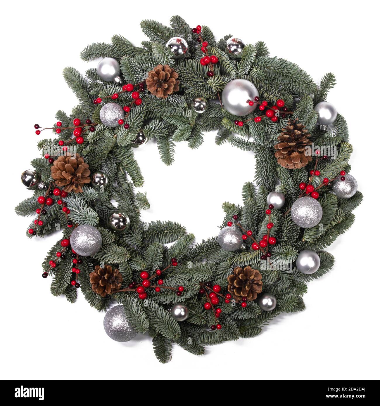 Christmas green fir tree wreath and decoration isolated on white ...