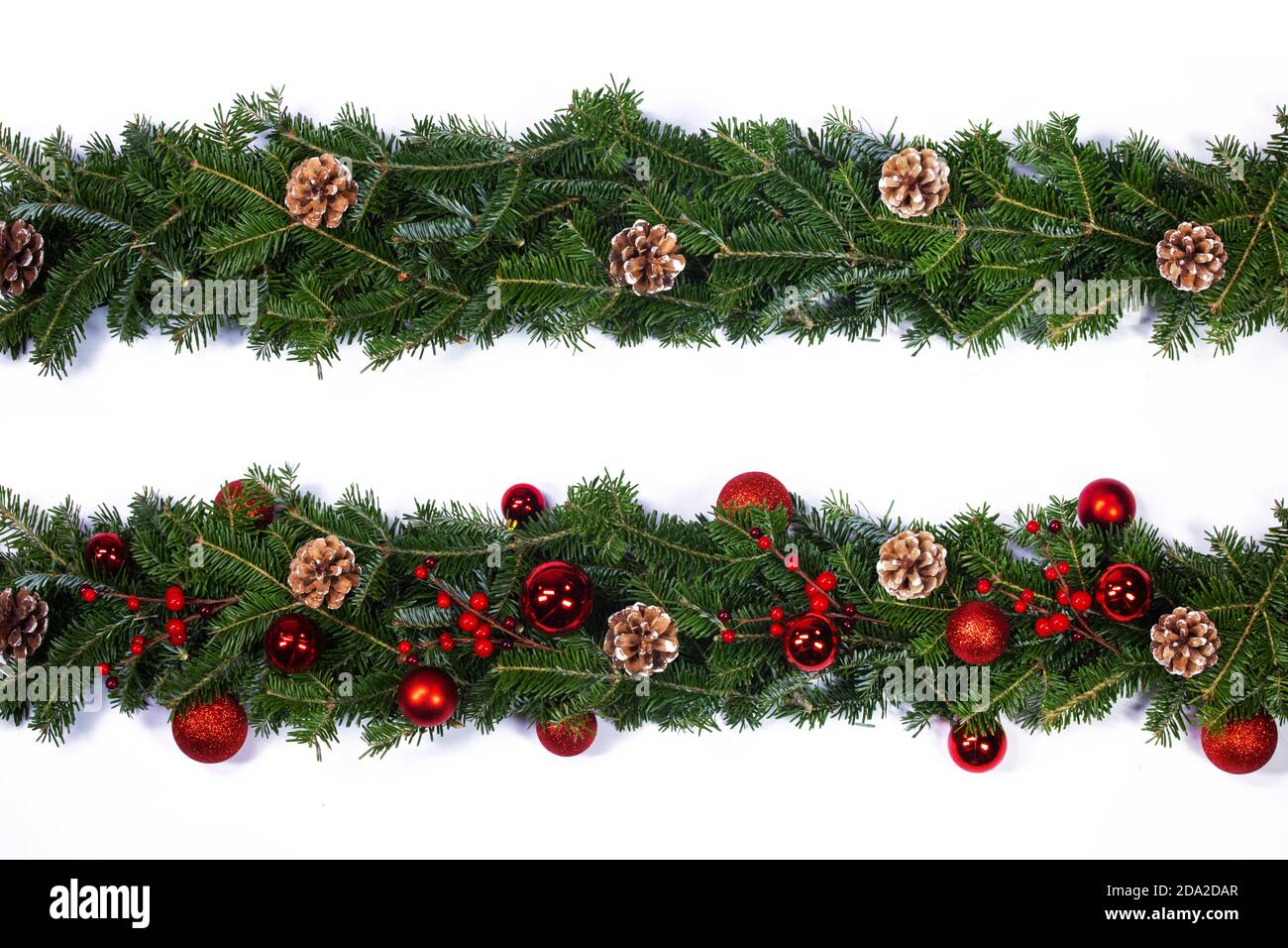 Christmas frame decor of fir tree branch cones red holly berry baubles ...