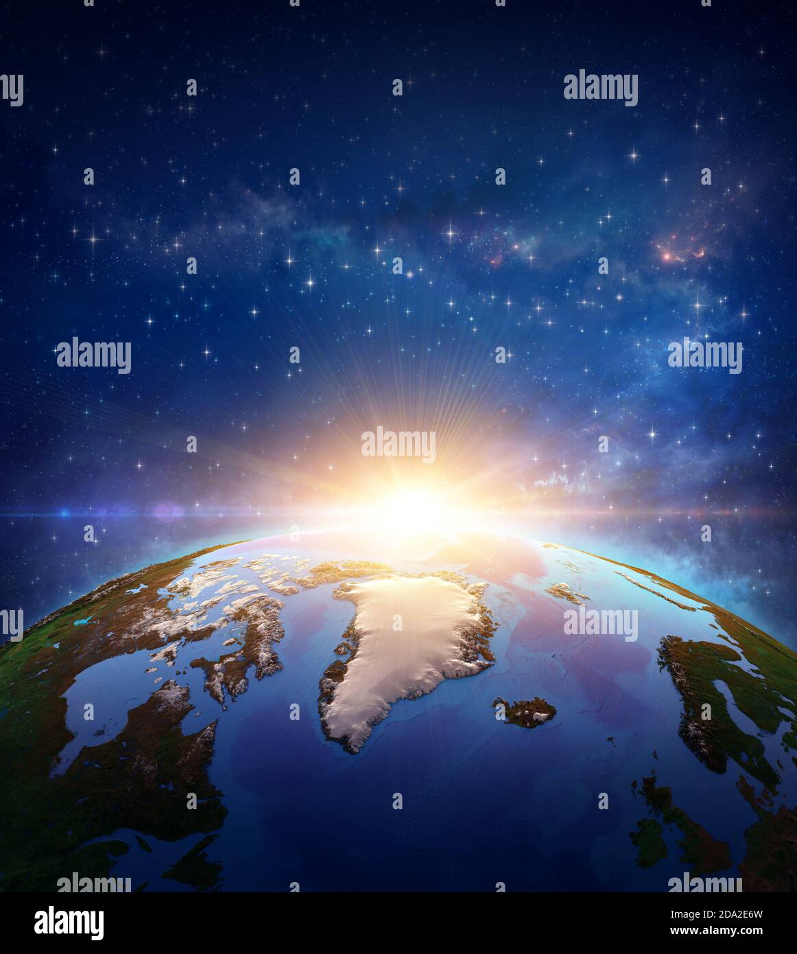 Surface of Earth viewed from a satellite, focused on North Pole