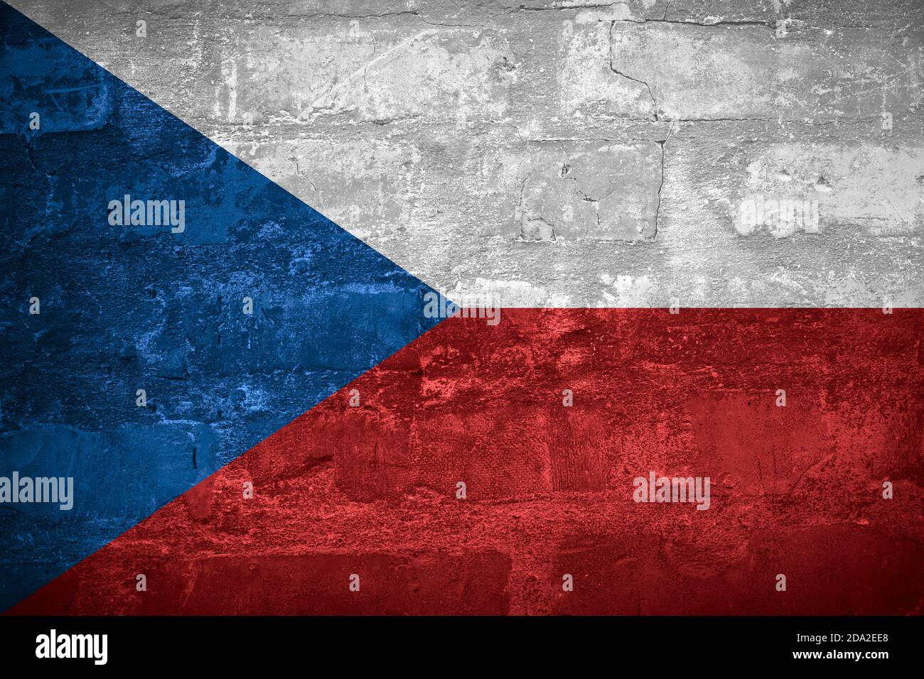 Flag of Czech Republic  or Czech banner on brick wall background Stock Photo