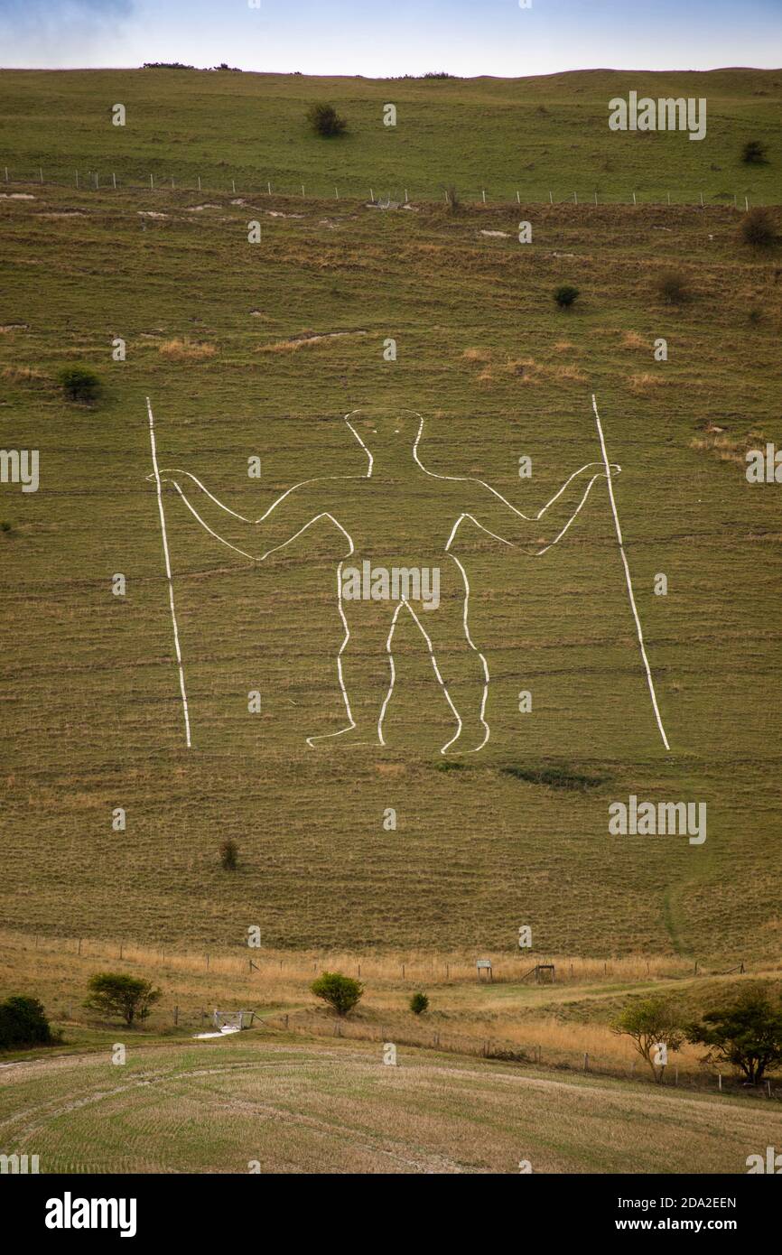 UK, England, East Sussex, Wilmington, ancient Long Man figure on hillside Stock Photo