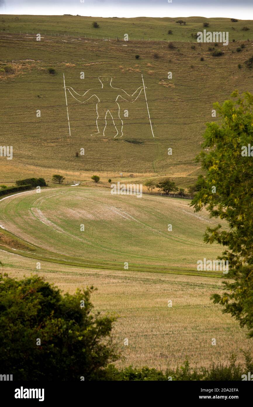 UK, England, East Sussex, Wilmington, ancient Long Man figure on hillside Stock Photo