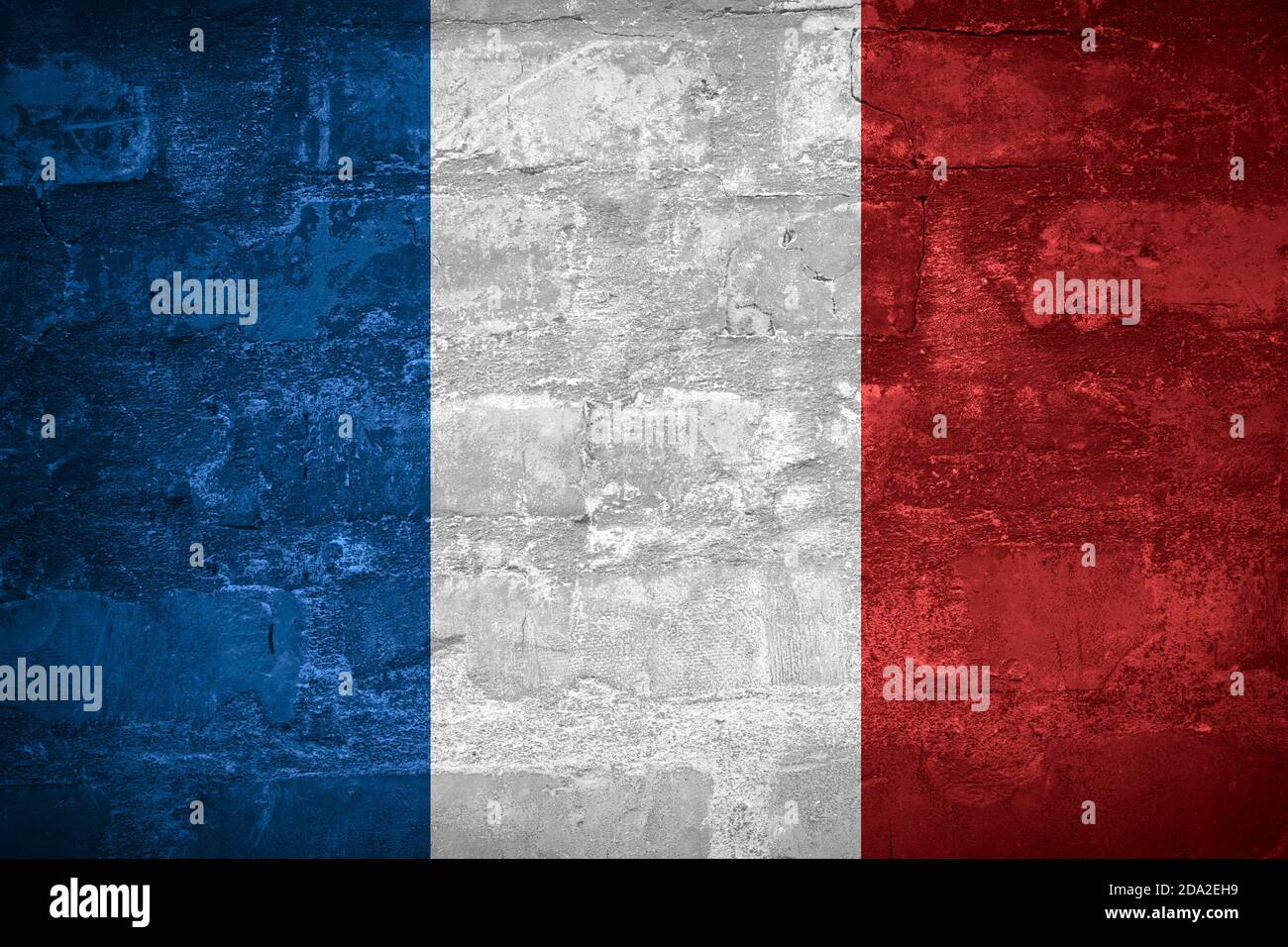 Flag of France or French banner on wall background Stock Photo