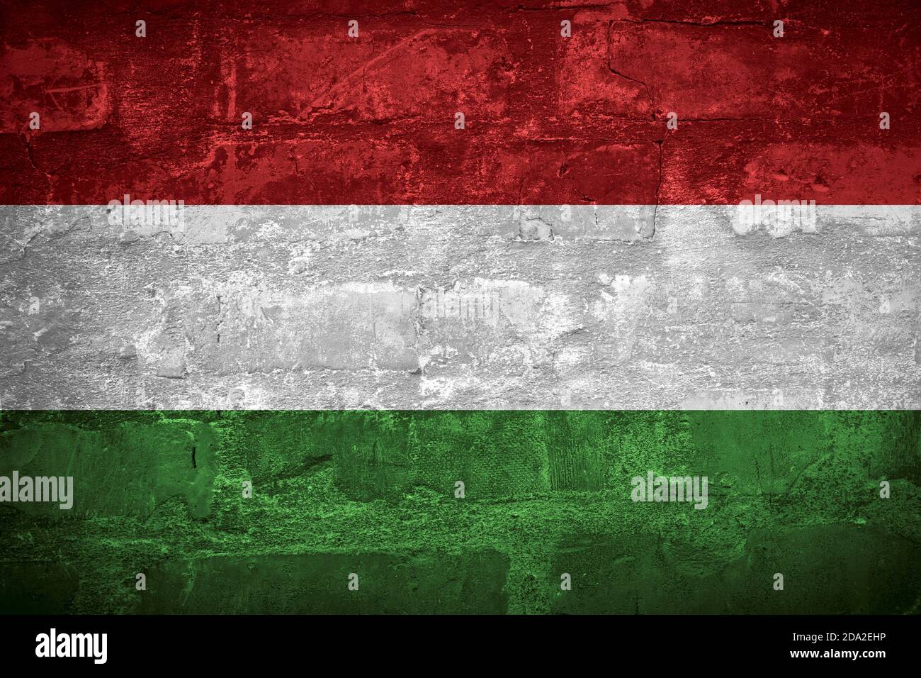 Flag of Hungary or Hungarian banner on wall background Stock Photo