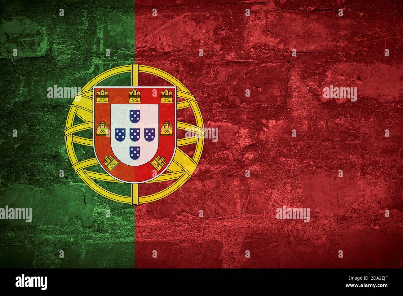Flag of Portugal or Portuguese banner on wall background Stock Photo