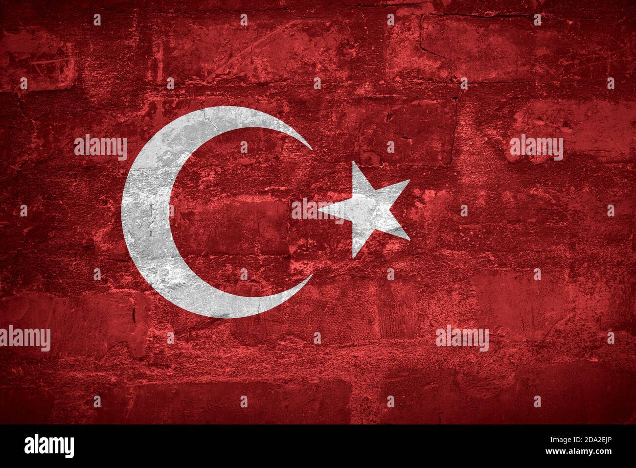 Flag of Turkey or Turkish banner on wall background Stock Photo