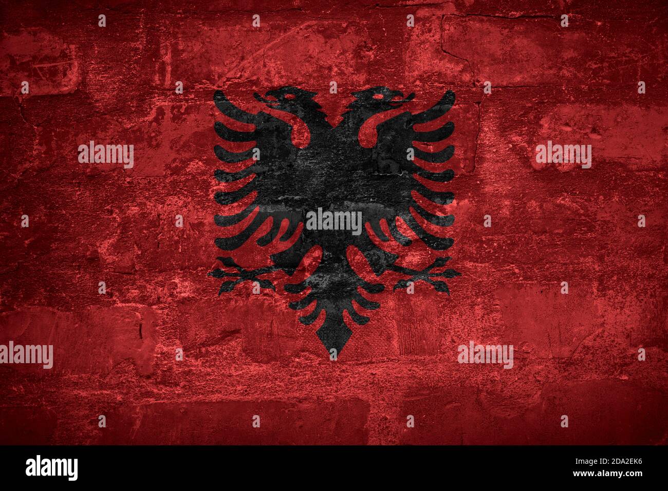 Flag of Albania or Albanian banner on wall background Stock Photo