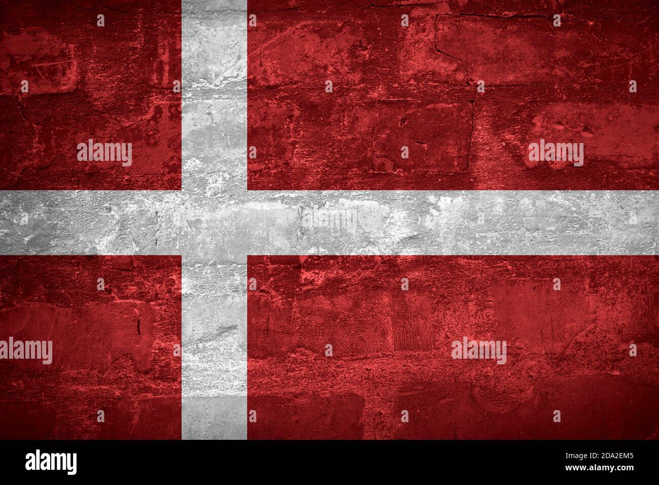 Flag of Denmark or Danish banner on wall background Stock Photo