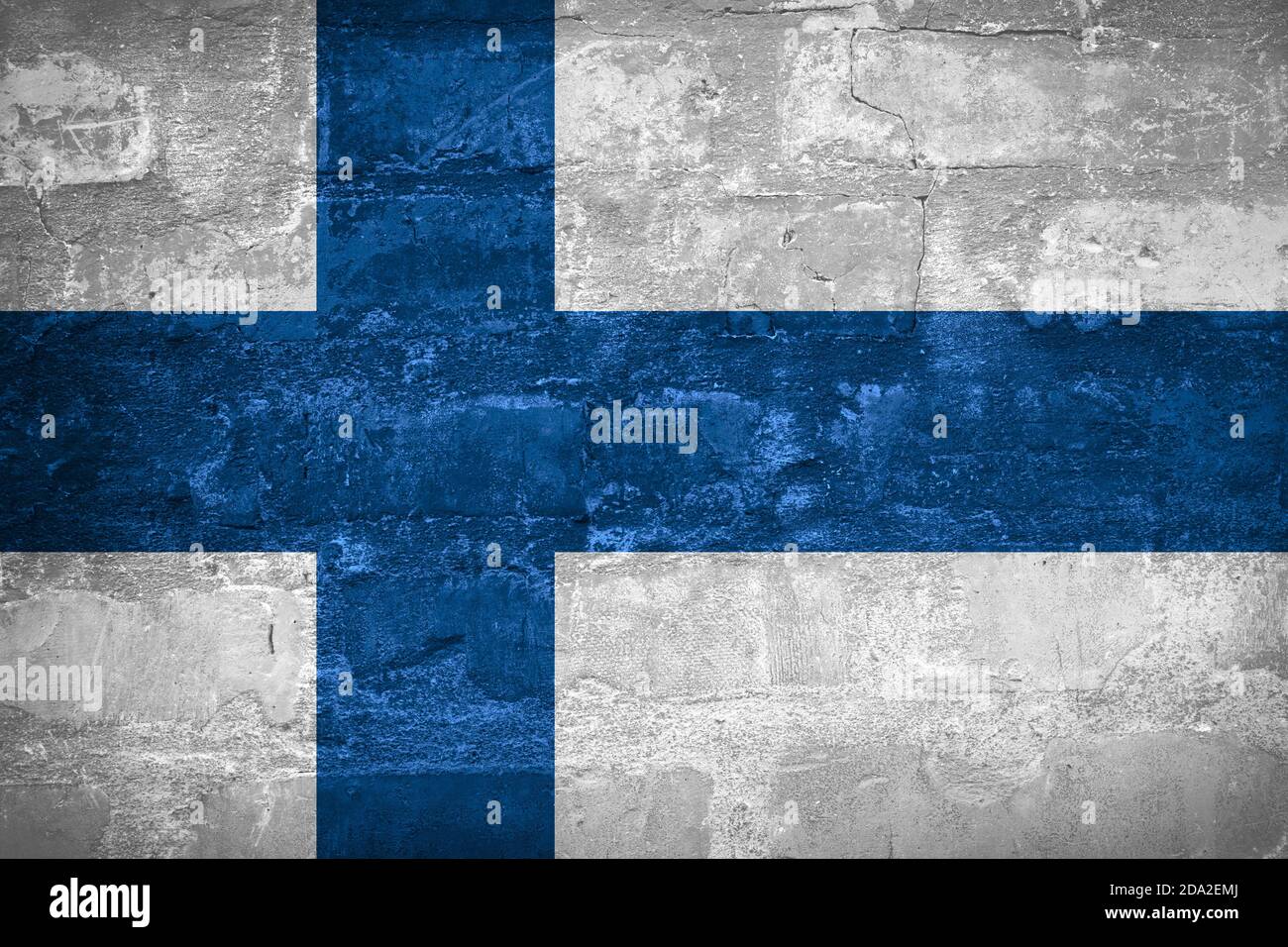 Flag of Finland or Finnish banner on wall background Stock Photo