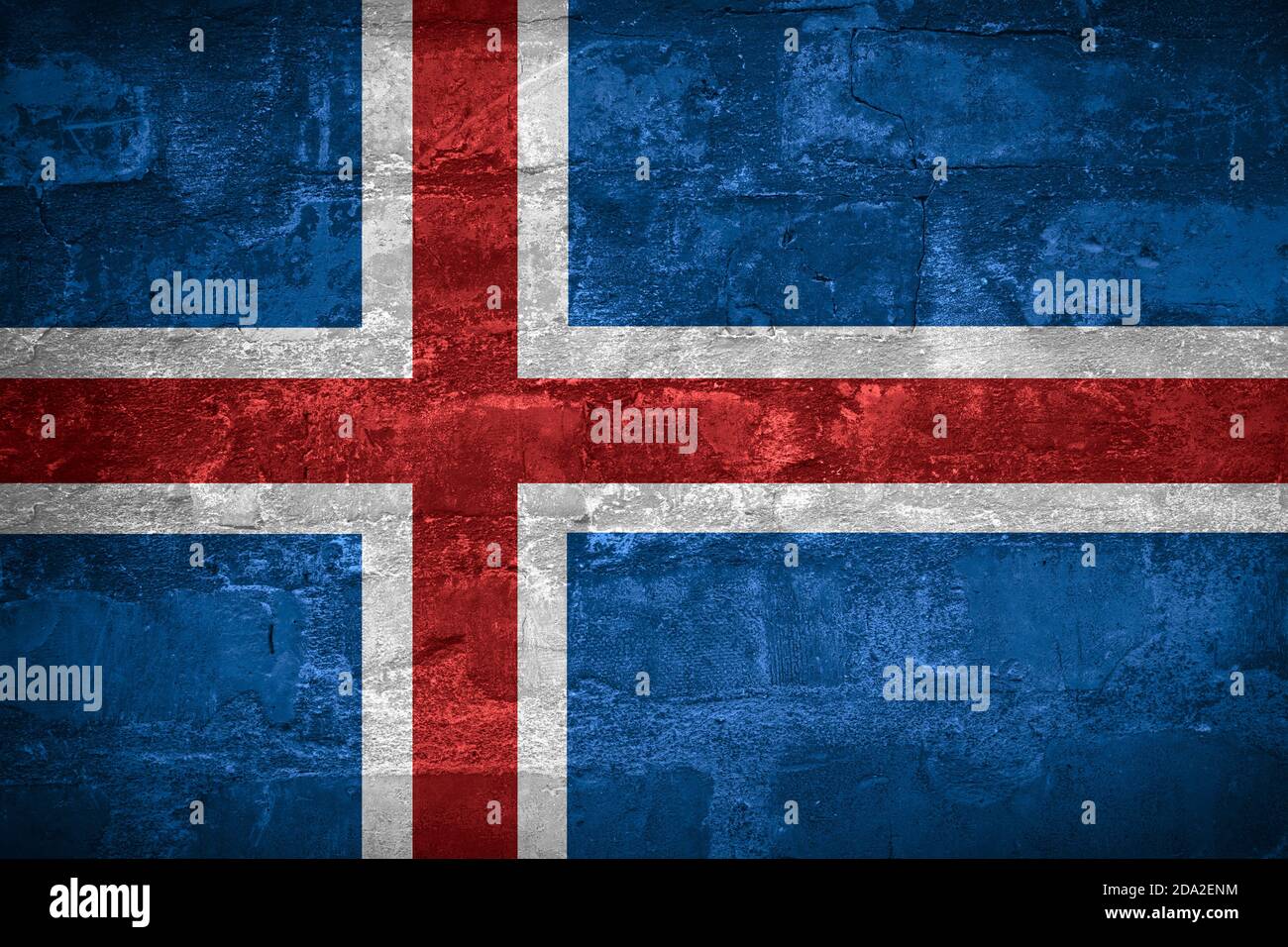 Flag of Iceland or Icelandic banner on wall background Stock Photo