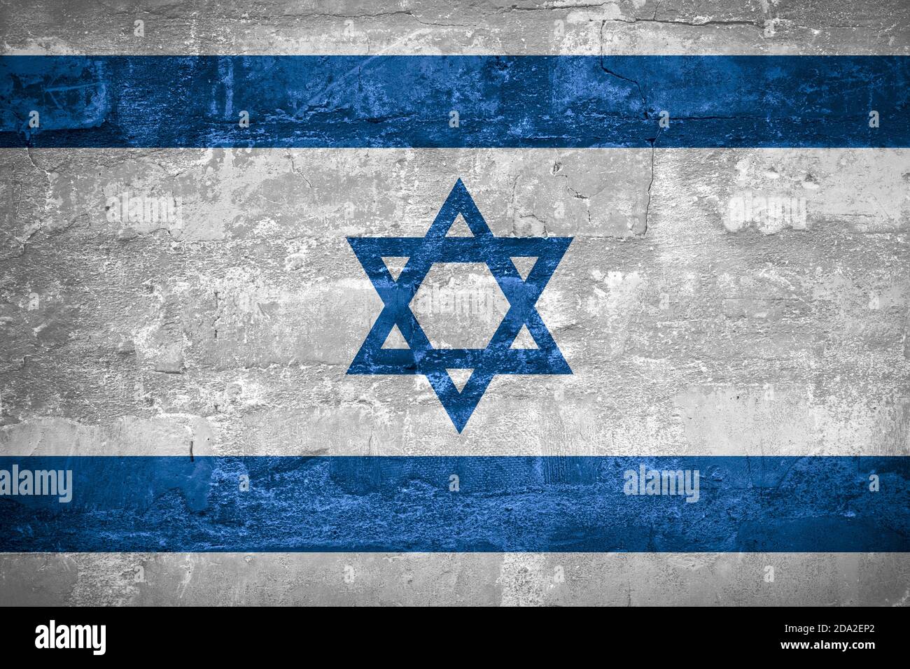 Flag of Israel or Israeli banner on wall background Stock Photo