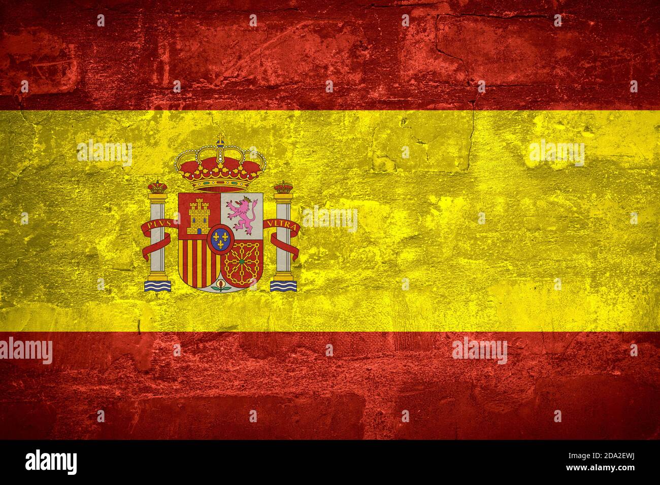 Flag of Spain or Spanish banner on wall background Stock Photo