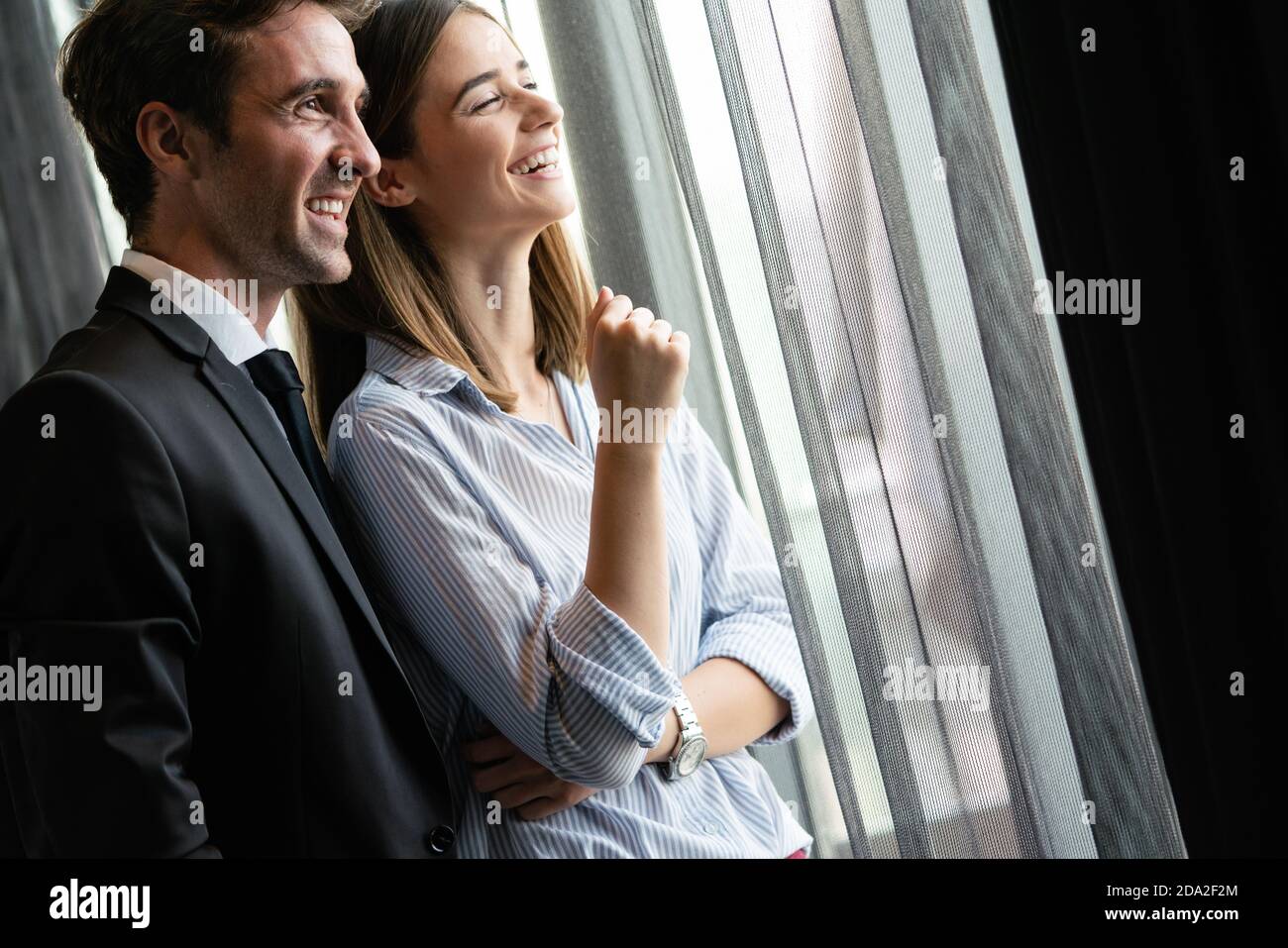 Young loving happy couple have fun smiling and talking Stock Photo