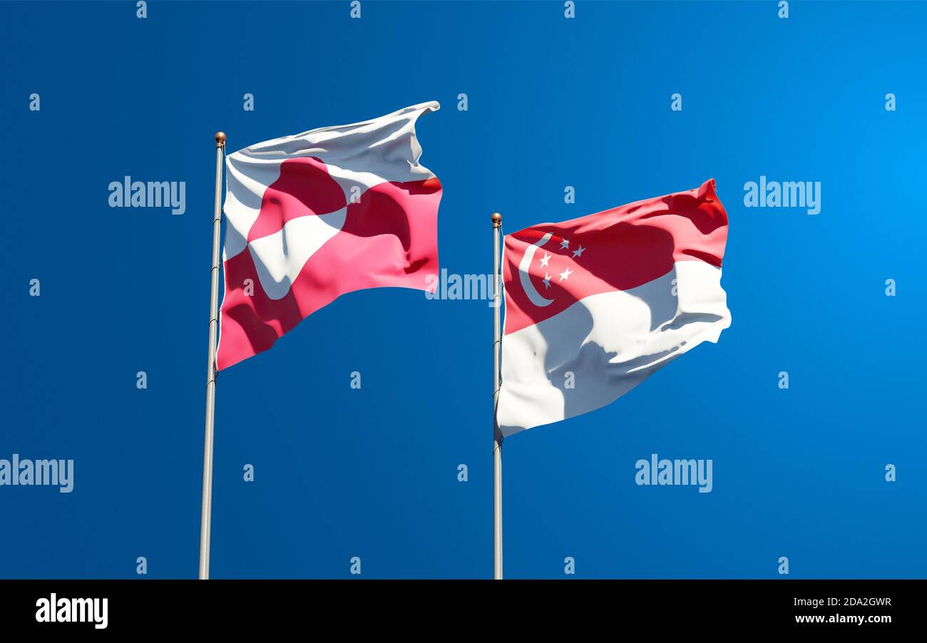 Beautiful national state flags of Greenland and Singapore together at ...